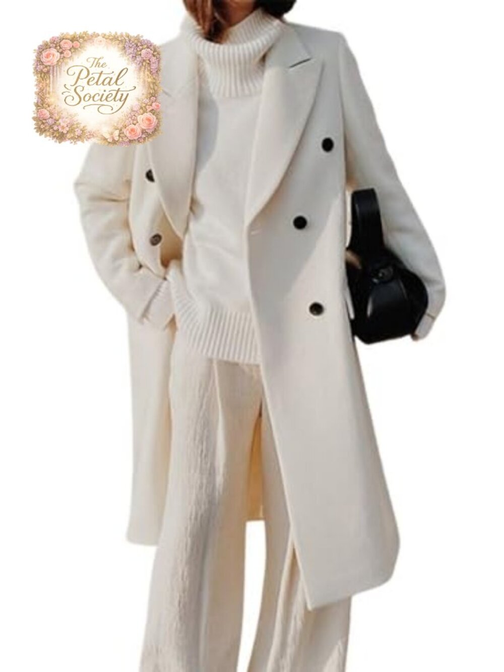 Wool Pea Coat Double Breasted Notch Lapel Winter Overcoat